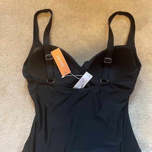 Lunabelle Ruched Front Ballet Back One-Piece Swimsuit, Black, sz L - Picture 6 of 13